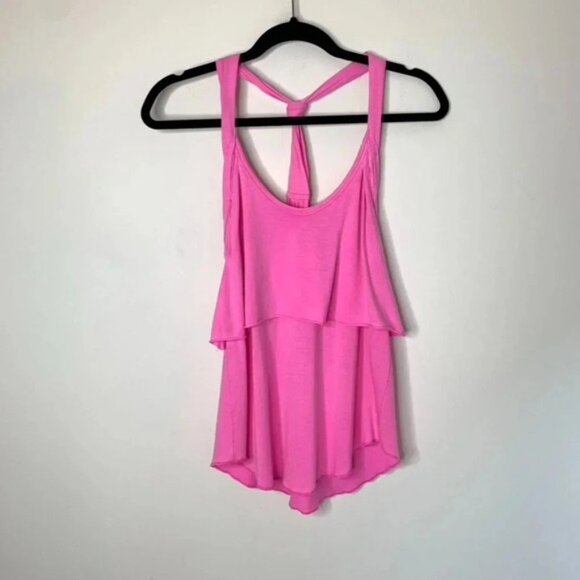 Aritzia Wilfred Tank Top Pink Cotton Knotted tie Racerback tiered ruffle Size XS - Picture 7 of 16